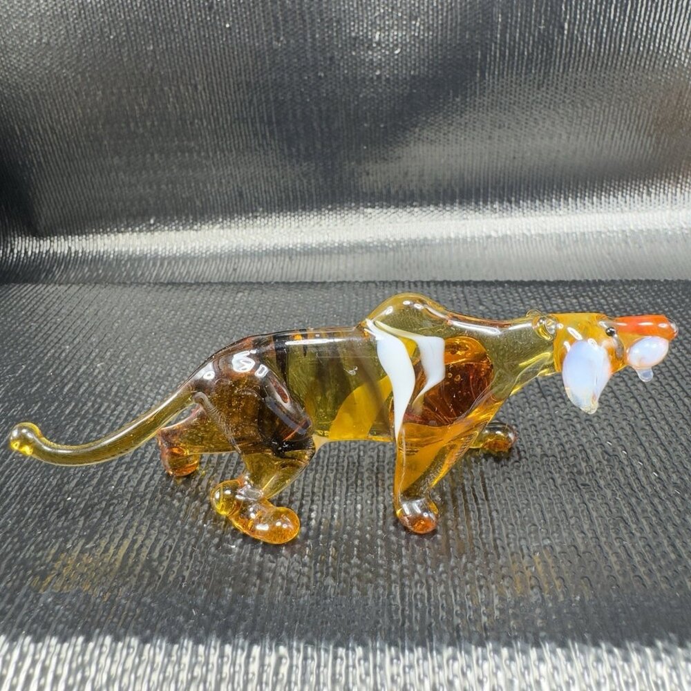 Venetian Art Glass Hand Blown Tiger Cat Hand Made Italian Glass Figurine Figure